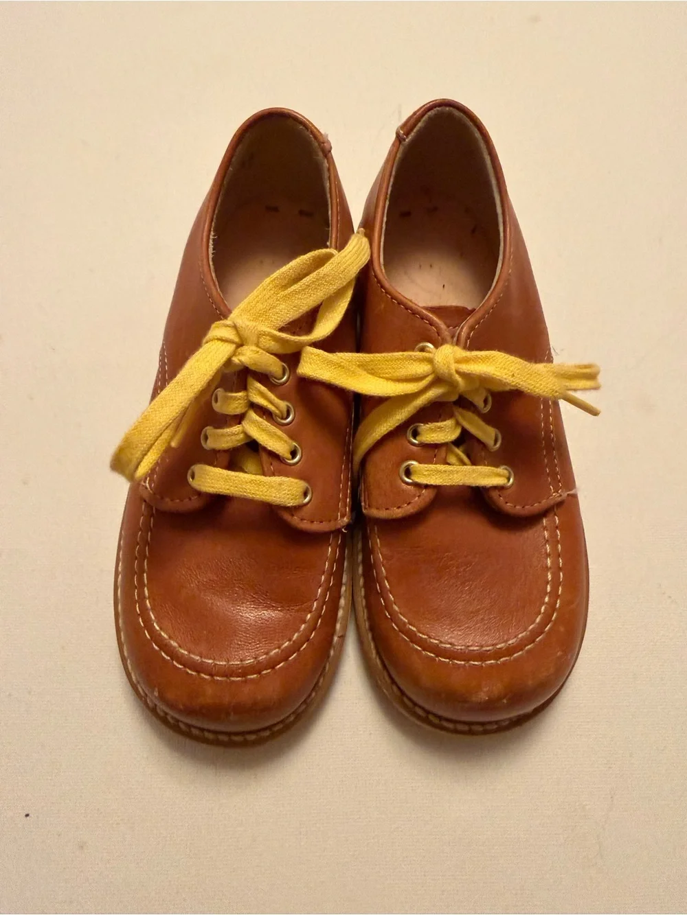 Kids Brown Leather Lace-Up Shoes with Yellow Laces